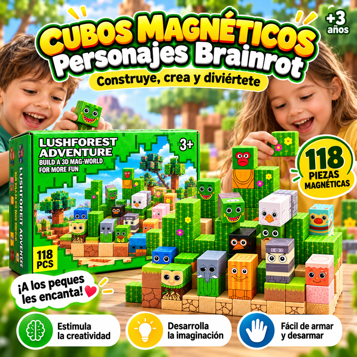 Cubos Magnéticos Brainrot 3D 🧲 | 118 Piezas para Construir, Crear y Divertirse