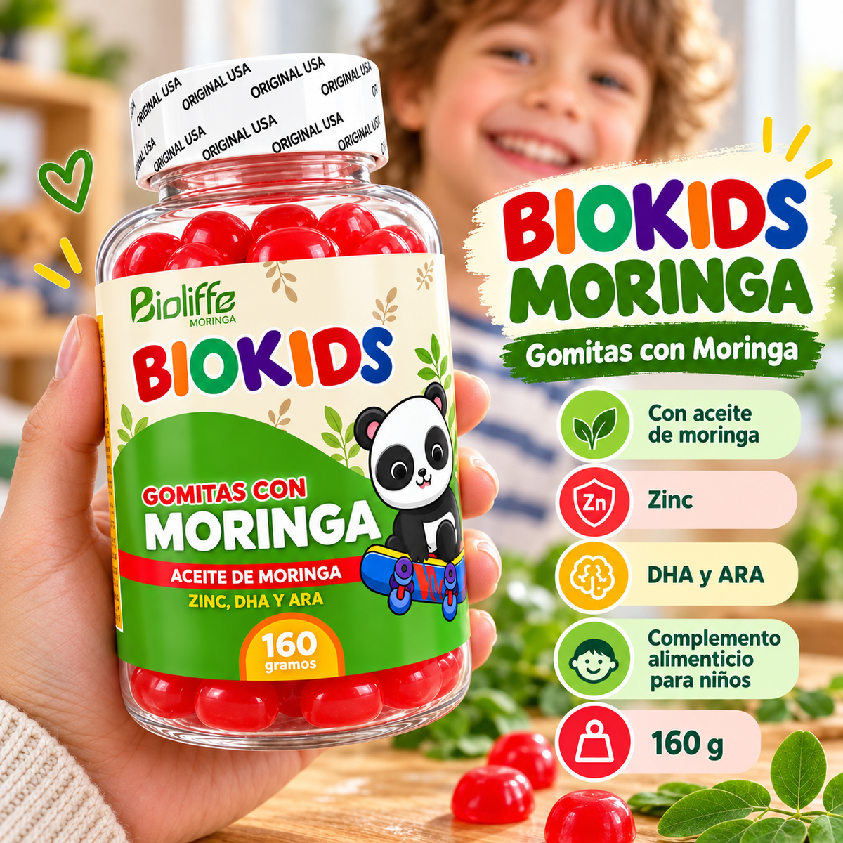 BIOKIDS™ | Gomitas con Moringa, Zinc, DHA y ARA para Niños 160 g