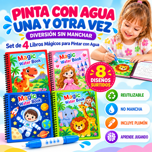 AquaMagic - Set de 4 Libros Mágicos para Pintar con Agua
