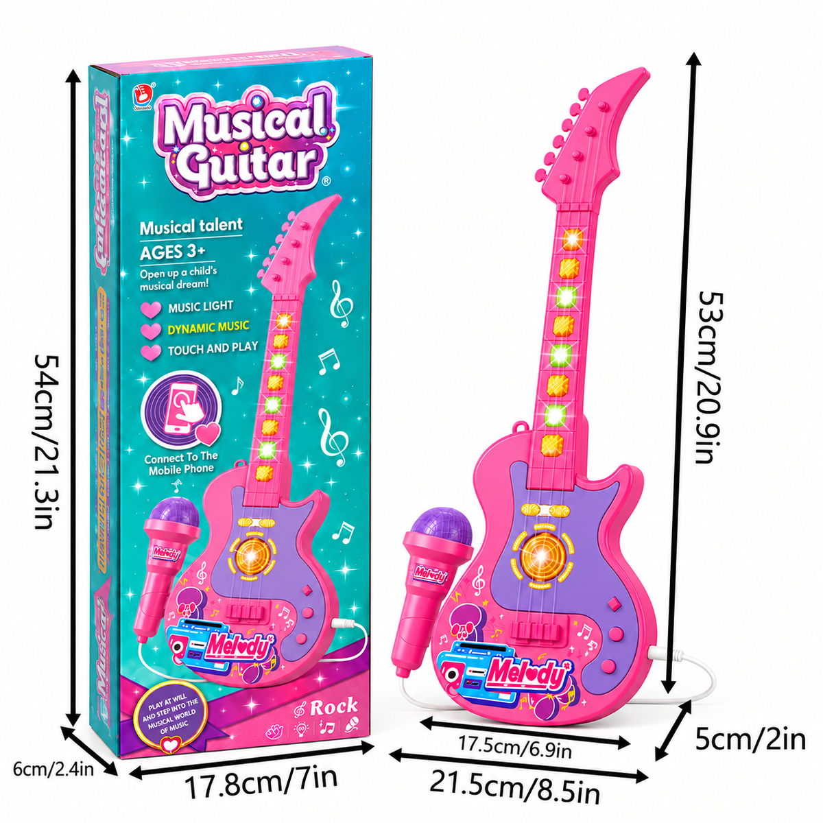 Guitarra Musical Infantil Melody con Micrófono, Luces LED y Sonidos