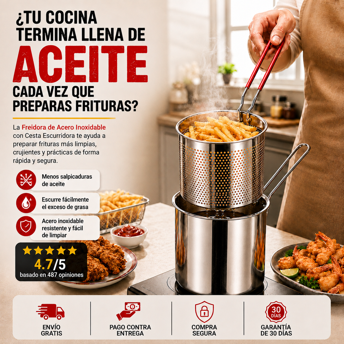 OLLITA FREIDORA 2 EN 1™ 🍟| Con Canasta Escurridora| PAGA 1 Y LLEVA 2