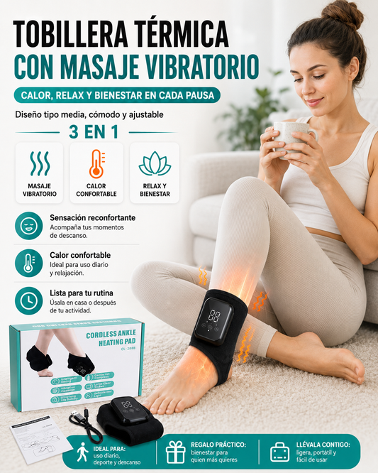 🔥 TOBILLERA TÉRMICA 3 EN 1 🔥 masaje vibratorio + calor + relajación