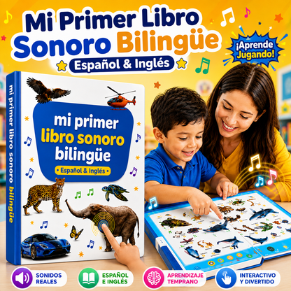 📘 PEQUEBILINGÜE™ – mi primer libro sonoro bilingüe para aprender español e inglés